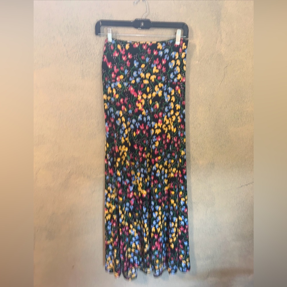 LulaRoe stretch maxi skirt black with multicolor flowers S XS